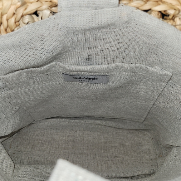 NWT Haute Hippie Natural/Teal Floral Accent Straw Bag Cottagecore, Boho, Beachy - Picture 4 of 8